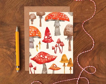 Toadstool Pattern A6 Greetings Card / Woodland Botanical Pattern Blank Card for Birthdays & Celebrations  / Dotty Mushroom Card