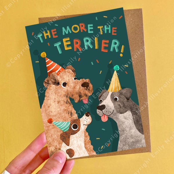 Roligt terrierhundfödelsedagskort | Valp-ordvits gratulationskort för barn eller vuxna, plastfritt