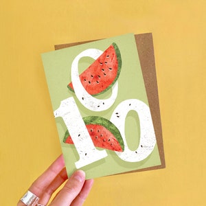 Tarjeta de cumpleaños número 100 Sandía / A6 Cien tarjetas de edad ilustradas / Tarjeta de cumpleaños afrutada de 100 años / Tarjeta de felicitación de la abuela tipográfica