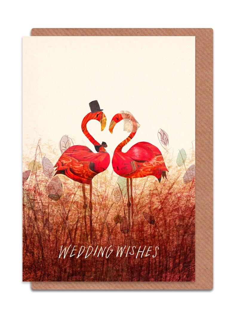 Wedding Wishes Flamingo Greetings Card, Plastic Free Celebrations Card, Love and Congratulations Card image 3