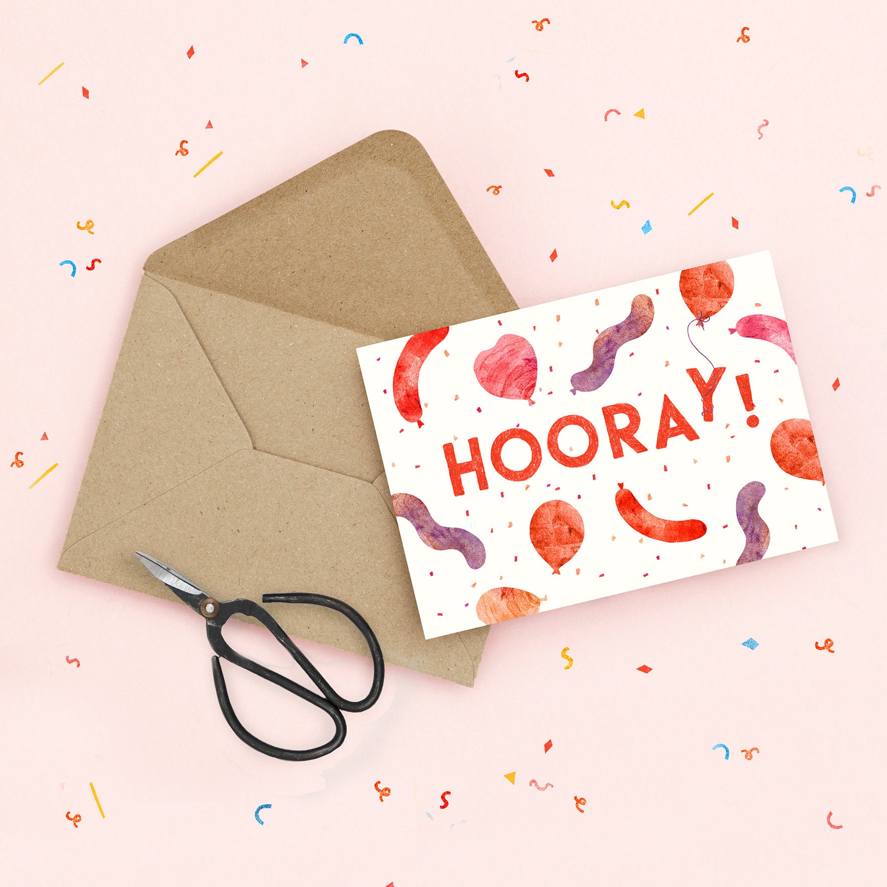 Hooray Balloon Greetings Card Plastic Free Blank Birthday | Etsy