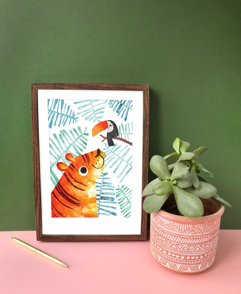 Tiger & Toucan Recycled A4 Art Print, Eco Friendly Illustrated Wall Art for Bedroom, Nursery, Living Room, Unframed Jungle Print image 4