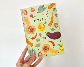 A5 Vegetable Notebook / Recycled Illustrated Plain Notepad / Journal with Patterned Dachshund Cover for Notes and Lists