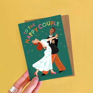 Karta ślubna Happy Couple Dance (FM) / Karta z ilustrowanym tancerzem bez plastiku dla pary / Karta związku partnerskiego dla męża i żony