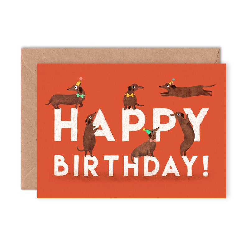 Happy Birthday Dachshund Card | Funny Sausage Dog Party Hats Greeting ...