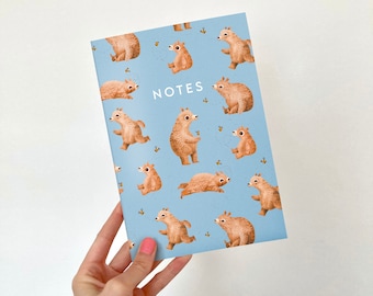 A5 Bear Notebook / Recycled Illustrated Plain Notepad / Notebook with Cute Bear Patterned Cover for Shopping Lists and Notes