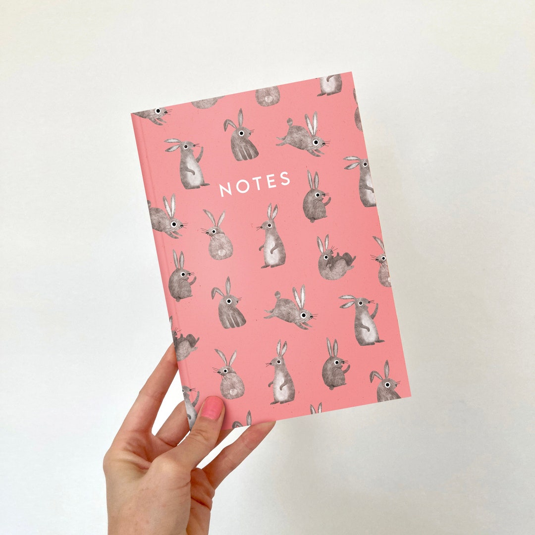 A5 Rabbit Notebook / Recycled Plain Paged Pink Journal With Patterned ...