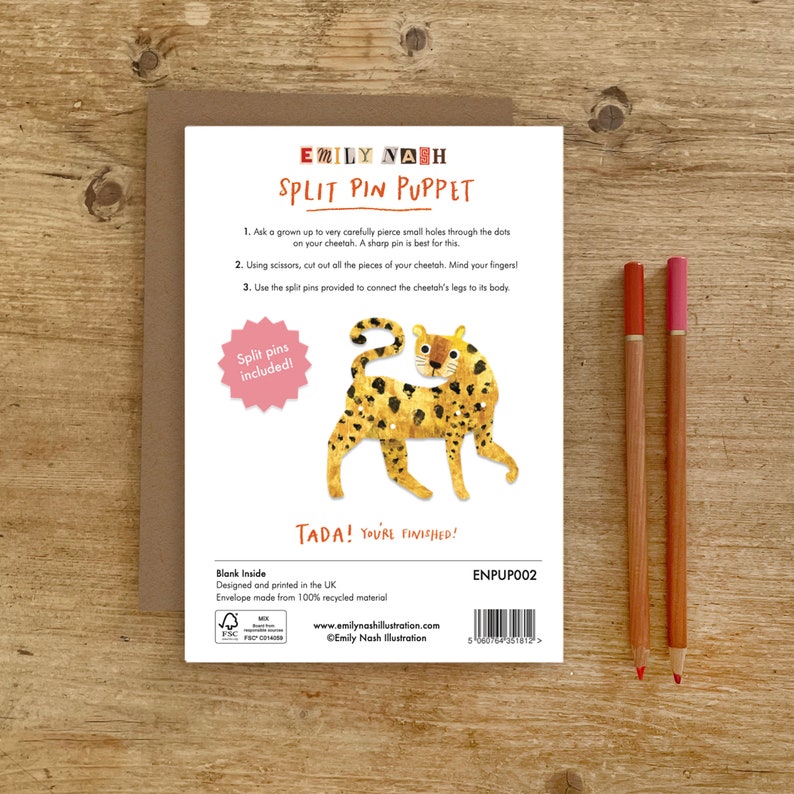 Gepard Split Pin Puppe A5 Grußkarte / Kinder Ausschnitt Aktivität für Geburtstage oder Feiern / Big Cat Illustrierte Karte Bild 3