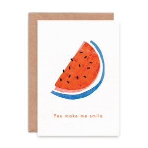 You Make Me Smile A6 Greeting Card / Watermelon Birthday or Valentine's Day Card / Illustrated Love, Friendship or Blank Greetings Card image 2