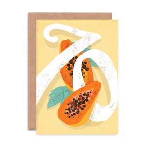70th Papaya A6 Birthday Card / Seventieth Illustrated Age Card / 70 Years Old Fruity Birthday Card / 70th Birthday Fruit Greeting Card image 2