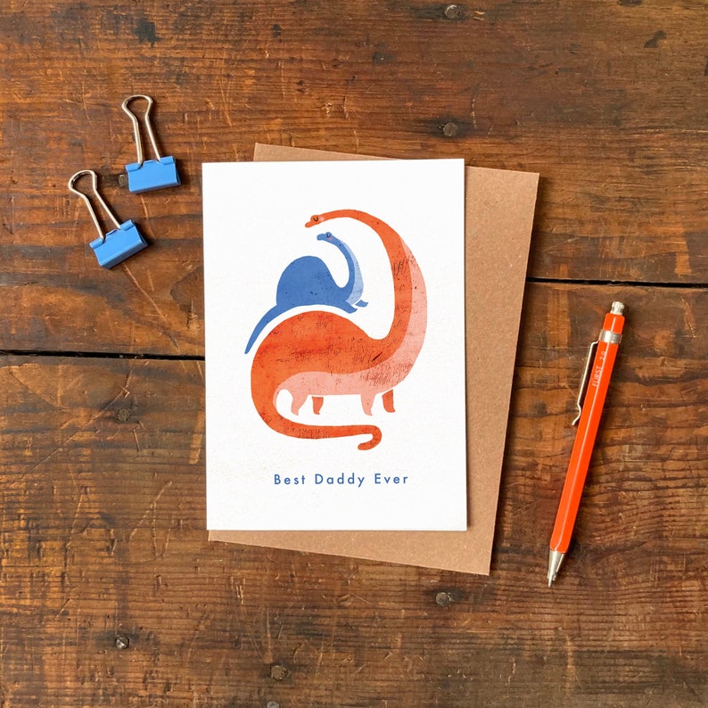 Best Daddy Ever Greeting Card / Illustrated Dinosaur Card for Father's Day or Dad's Birthday / Father and Son Dinosaur Card image 1