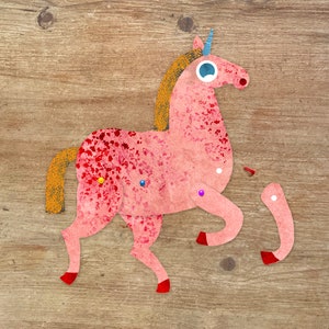 Unicorn Split Pin Puppet A5 Greeting Card / Children's Cut Out Activity for Birthdays or Celebrations / Horse illustrated Birthday Card image 2