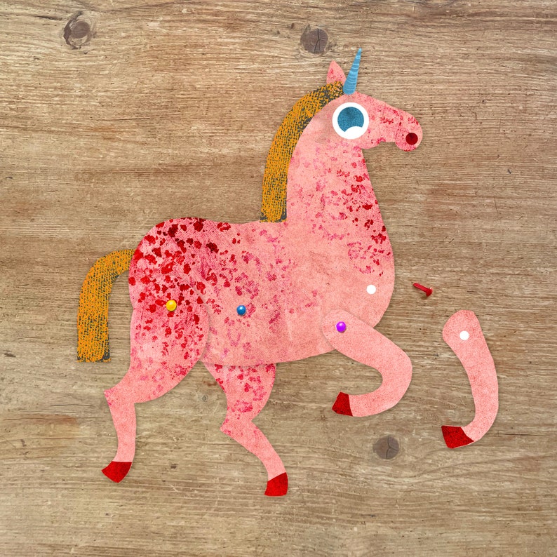 Unicorn Split Pin Puppet A5 Greeting Card / Children's Cut Out Activity for Birthdays or Celebrations / Horse illustrated Birthday Card image 2