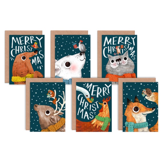 Pack of 12 Animal Christmas Cards Multipack of Cat Dog | Etsy
