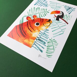Tiger & Toucan Recycled A4 Art Print, Eco Friendly Illustrated Wall Art for Bedroom, Nursery, Living Room, Unframed Jungle Print image 3