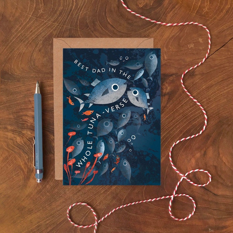 Best Dad in the Whole Tuna-Verse Card, Plastic Free Father's Day or Birthday Card with Fish Illustration, Tuna Fish Dad Greeting Card image 1