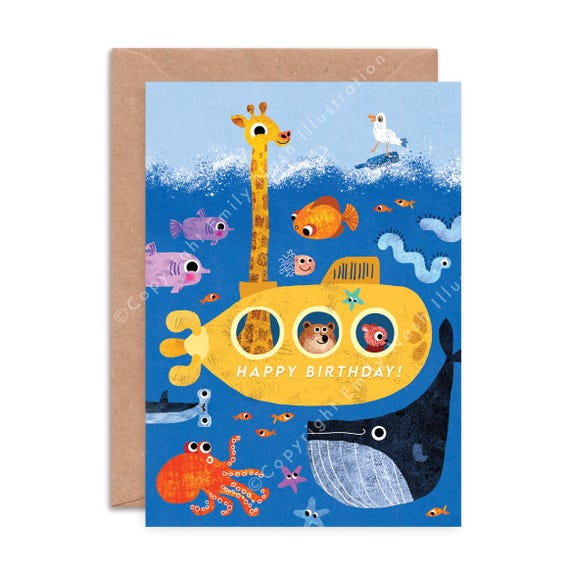Set Timbri E Fustelle Per Scrapbooking - Animali Marini Carini Con Frasi Di Compleanno