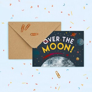 Over the Moon Greetings Card, Plastic Free Blank Celebration Card, Illustrated Congratulations Card image 3