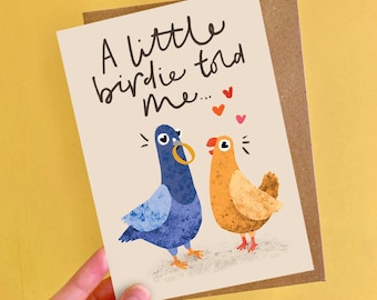 A Little Birdie Told Me Engagement Card | Funny Pigeon Wedding Card
