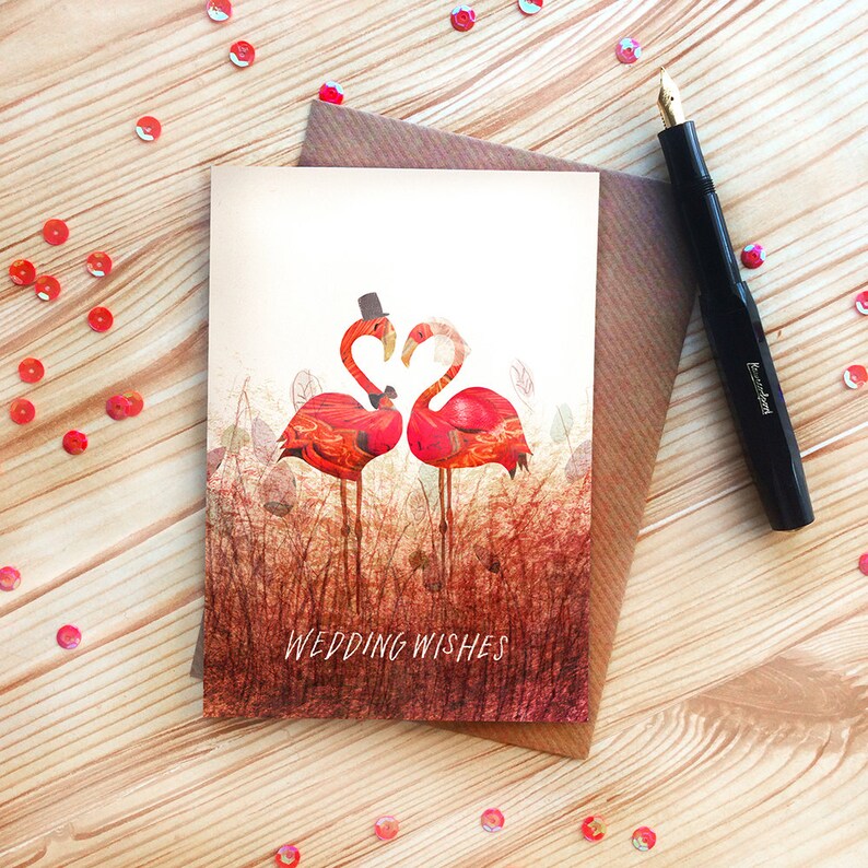 Wedding Wishes Flamingo Greetings Card, Plastic Free Celebrations Card, Love and Congratulations Card image 2