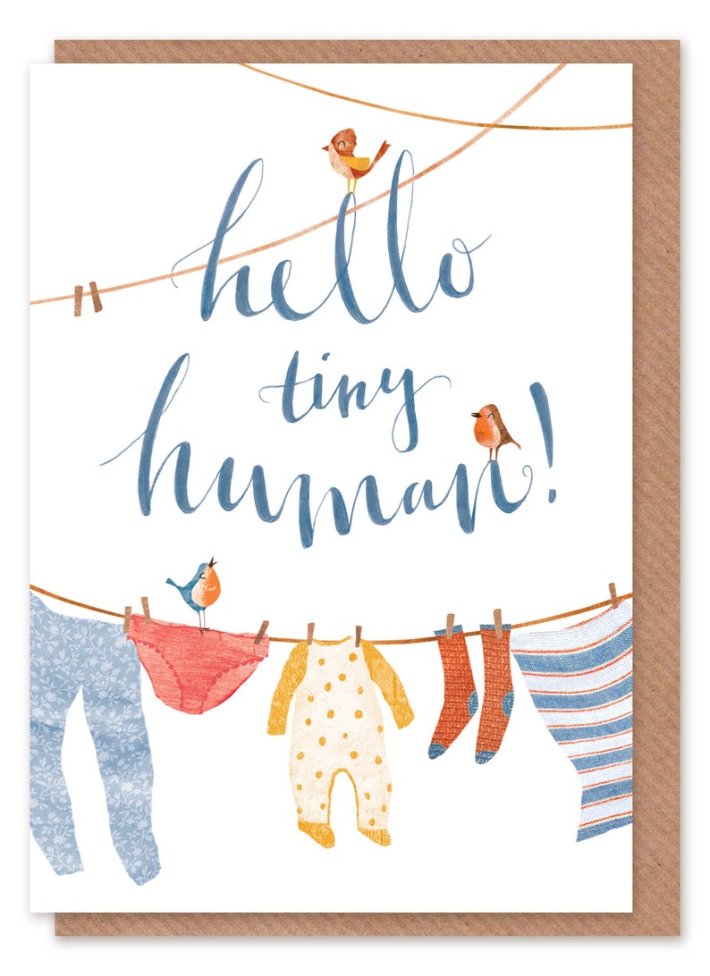 Hello Tiny Human Greetings Card, New Baby Card, Baby Clothes Washing Line Card, Baby Boy or Girl Card image 2