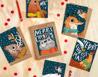Christmas Animal Card Set of Six: Illustrated Holiday Card Multipack (Plastic Free)