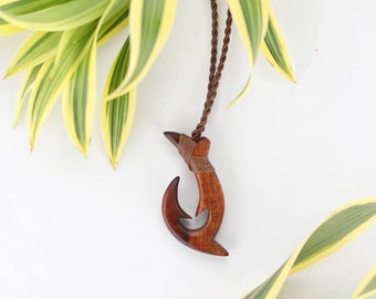 Hawaiian Fish Hook Necklace (Curly Koa Wood) [KOA Collection - Fishhook Necklace - Dual Tone]