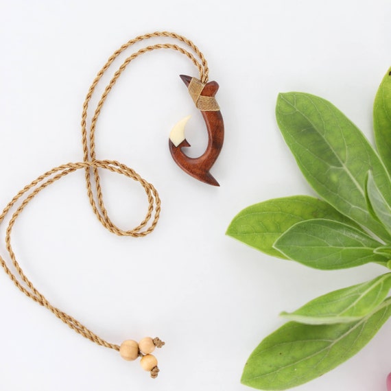 Fishhook Necklace with Cow Bone Tip Hawaiian Gift KUA BAY Collection - Fishhook Necklace