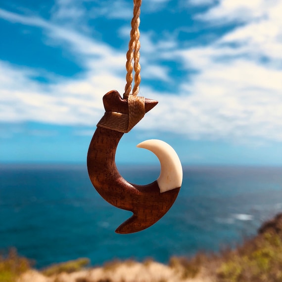 Fishhook Necklace with Cow Bone Tip Hawaiian Gift KUA BAY Collection - Fishhook Necklace