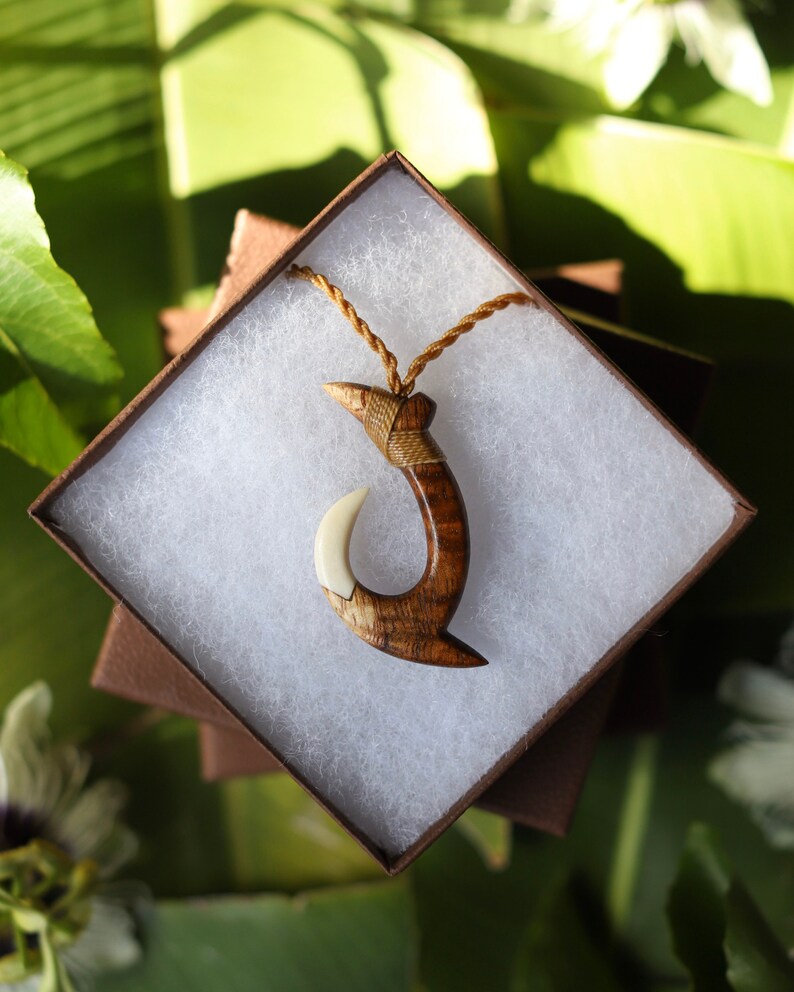 Fishhook Necklace with Cow Bone Tip Hawaiian Gift KUA BAY Collection - Fishhook Necklace