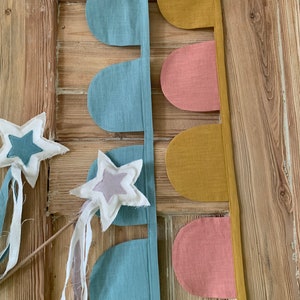 Half Moon Linen Garland Dusty Blue | 240 cm | Patina Blue Nursery Wall Decor | Baby Room Decoration | &quot;Sole e Luna&quot; Collection | For Kids |