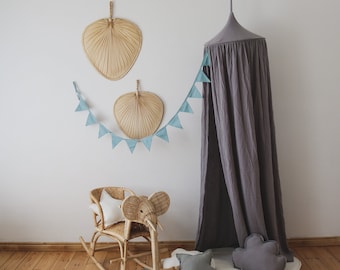 Dusty Grey Muslin Canopy: Organic Cotton Kids Room Decoration