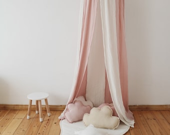 Set of canopy and 2 pillows // Circus muslin canopy // Pink - cream tent // Muslin // Babotipi