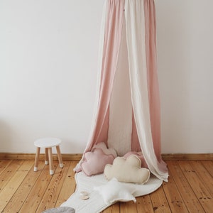 Set of canopy and 2 pillows // Circus muslin canopy // Pink - cream tent // Muslin // Babotipi