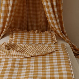 Mustard checked duvet with pillow // Kids bedding // Quilt with filing for child // Cushion with frill // Babotipi // Limone collection // image 1