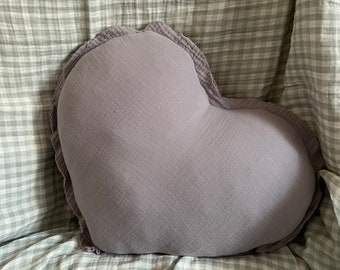 Grey Heart muslin pillow /  children's pillow / decorative pillow / kids pillow, baby bedding / kids room decor / dove color //