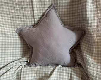 Gray star pillow // Muslin pillow // Light gray star // Children's decorative pillow //