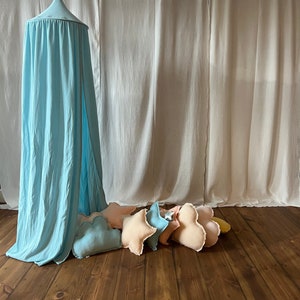 Set Muslin canopy &quot;Blue Ocean&quot; with 2 cushion //Blue cotton canopy // Crib Canopy // Kids room decoration // Kids canopy //