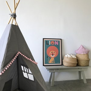 Tipi with mat, GREY TEEPEE with pink pompons, kids teepee, tipi enfant, playhouse, children's teepee tent, indian wigwam, kids play tent, image 4