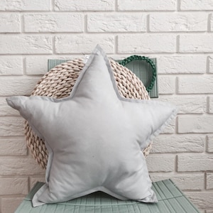 Light Grey Star Pillow for Kids Room | Decorative Cushion | Handmade with OEKO-TEX Cotton and Anti-Allergic Filling | Nursery Decor |