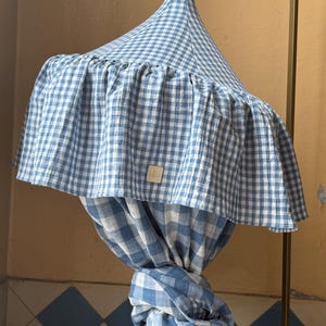 Canopy Ruffle Gingham – Blue Fine Check Muslin Frill Add-On | Decorative Layered Bed Canopy Trim | Soft Baby Blue Canopy Upgrade