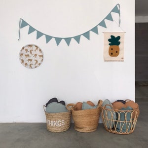 Linen Bunting Banner Garland for Kids Room | 100% Natural Linen | Length 250cm | Triangle Flags | Nursery Wall Decor | Pennant Necklace |