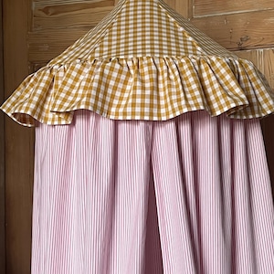 Gingham children’s canopy | mustard-pink stripes | fairy decoration