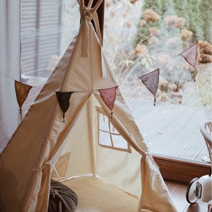 Beige Tipi with mat/ kids play tent / Teepee set with play mat/ Children teepee tent / Indian wigwam beige / Eco Tipi image 2