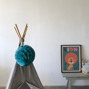 Szary tipi w białe gwiazdki, tipi, namiot dla dzieci, zabawa w tipi, namiot tipi, teepee , tipi naturalny, zestaw 3 elementowy zdjęcie 5