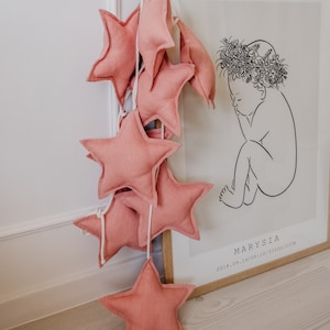 Pink Linen Star Garland for Kids Room | 9 Soft Stuffed Stars | Baby Nursery Decoration – Summer Collection “Sole e Luna” – Handmade |