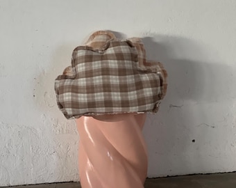 Brown Check Cloud Pillow: Muslin Decorative Pillow