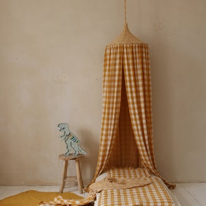 Mustard checked duvet with pillow // Kids bedding // Quilt with filing for child // Cushion with frill // Babotipi // Limone collection // image 3