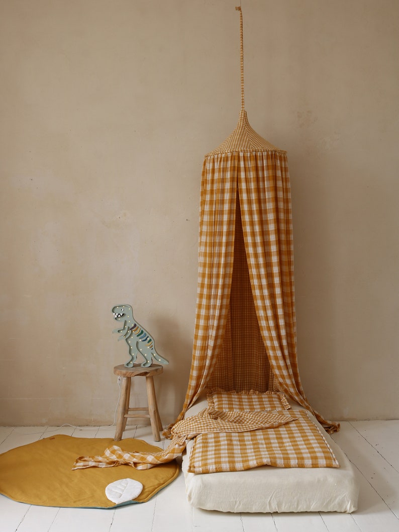 Mustard checked duvet with pillow // Kids bedding // Quilt with filing for child // Cushion with frill // Babotipi // Limone collection // image 3