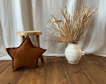 Dark Carmel Muslin Star Pillow: Kids Room Decor